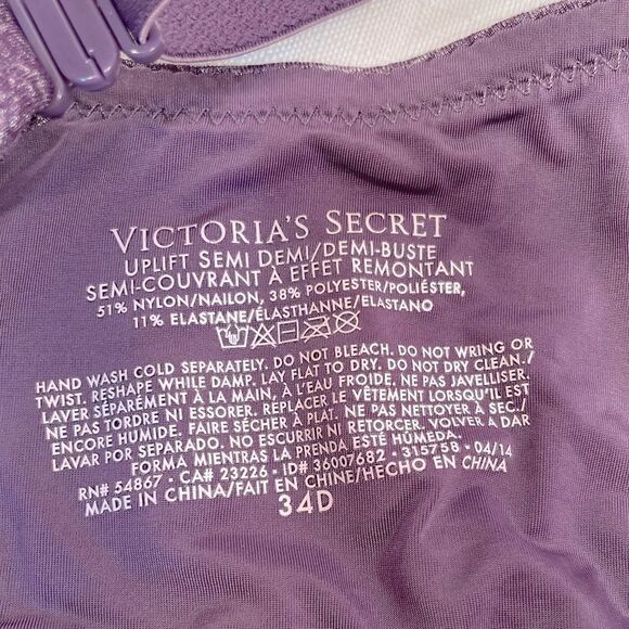 Victoria's Secret Purple UPLIFT Semi Demi Bra with Molded Cups 34D - Picture 6 of 6